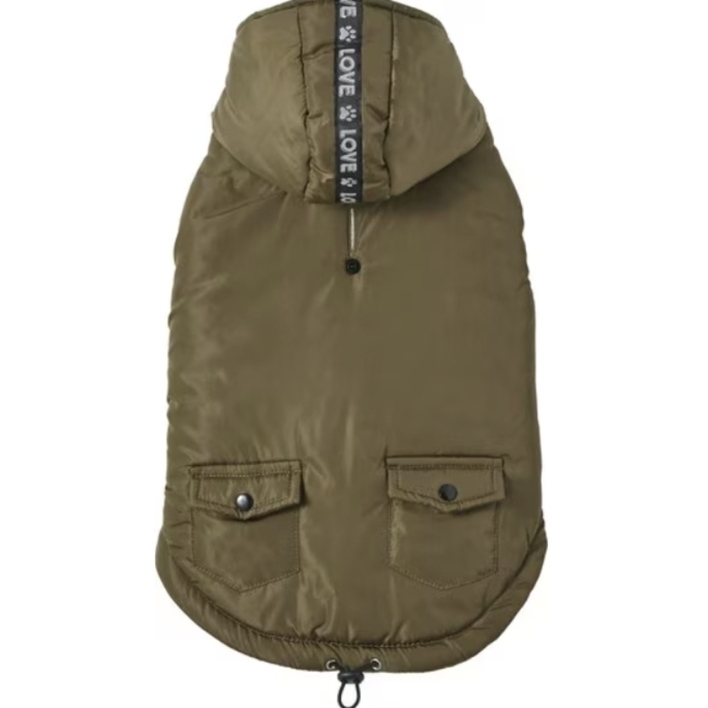 Frisco Dog Insulated Mid-Heavyweight Olive Colored Love Coat Size Medium